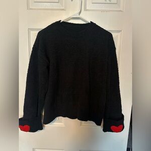Black Sweater with Red Heart Cuffs